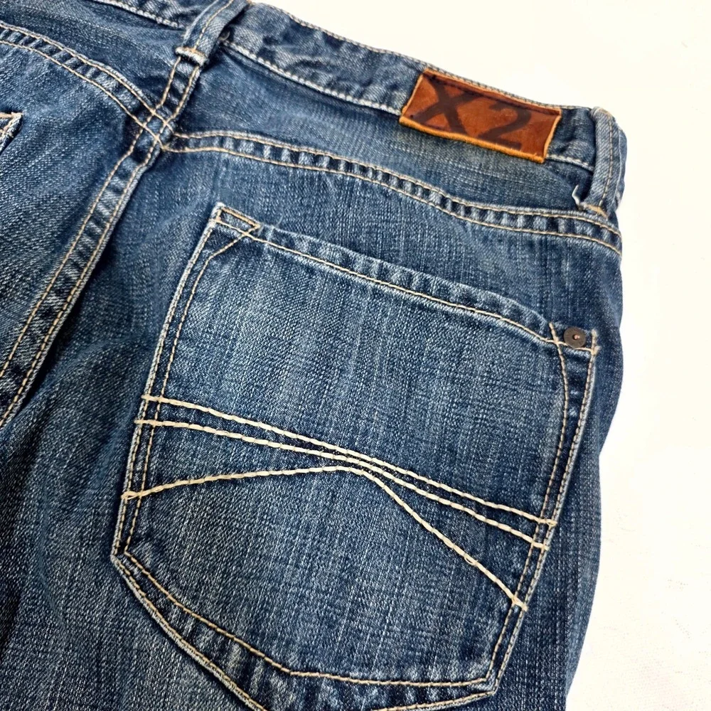 X2 Quality Denim Jeans Mens 33x30 Blue Straight Leg Dark Wash Casual Skater Y2K